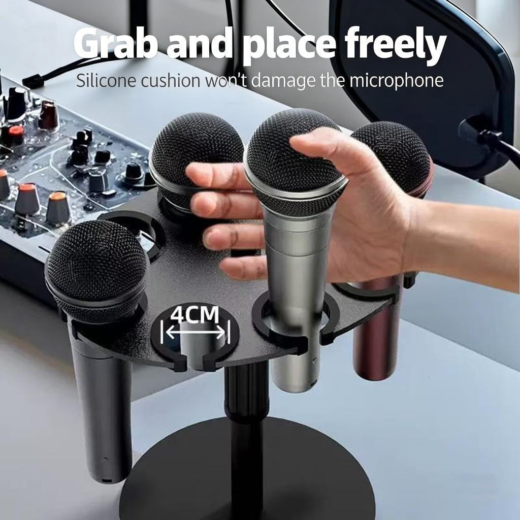 Adjustable Height Microphone Stand Tray Holds Up To 8 Mics For Stage And Studio Use