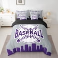 thumbnail image 2 of Homewish Grey Purple Sports Bedding Comforter Set 7 Pieces, Cartoon Baseball Game Full Bedding Set, Teens Kids Boys Girls Reversible Fitted Sheet Flat Sheet, Microfiber Bedroom Decor, 2 of 7
