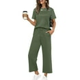 thumbnail image 3 of Two Piece Sets for Women Summer Outfits Pleated Short Sleeve Tops and Wide Leg Crop Pants Lounge Sets Workwear and Vacation Clothes, 3 of 6