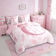 thumbnail image 2 of Erosebridal Kawaii Bowtie Ribbon 7pcs Bedding Comforter Set,Letter C Monogrammed Queen Bedding Sets For Girls Kids,Reversible pink, 2 of 7
