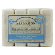 A La Maison - Traditional French Milled Bar Soap Value Pack Hypoallergenic Unscented - 4 x 3.5 oz. Bars