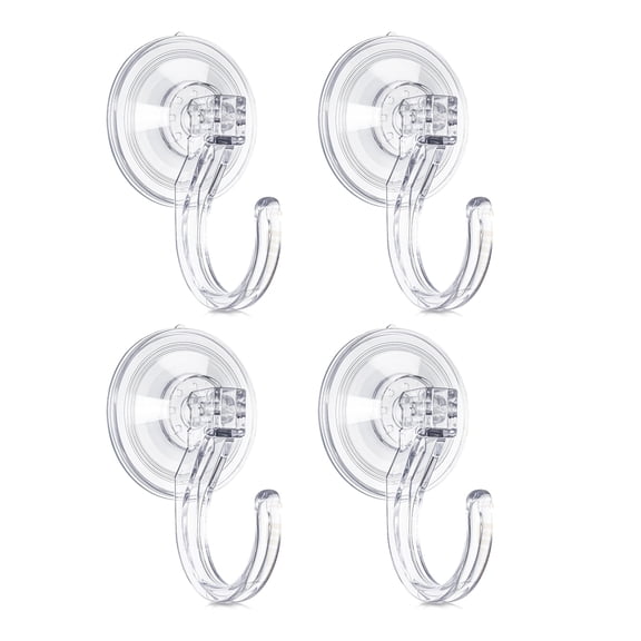 Suction Cup Hooks 4 Pack, Multi-Purpose Clear Shower Suction Hooks Waterproof Heavy Duty Wreath Hanger for Bathroom, Window, Towel, Shower Wall, Tile, Glass Door, Camper