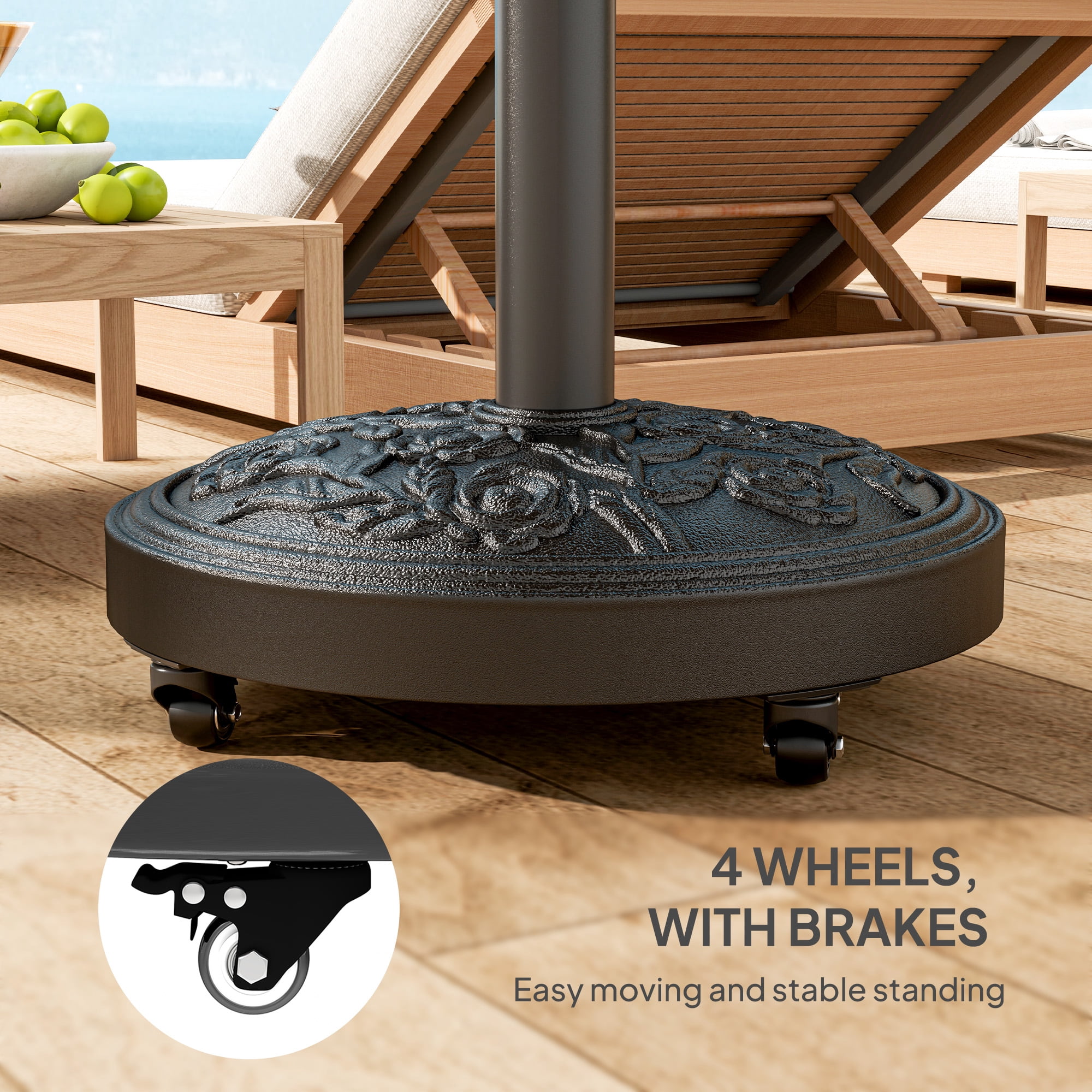 Outsunny Patio Umbrella Base, 46 lbs Umbrella Base with Wheels, Outdoor Umbrella Stand for 1.3"/1.5"/1.9" Poles for Outdoor, Lawn, Poolside, Black