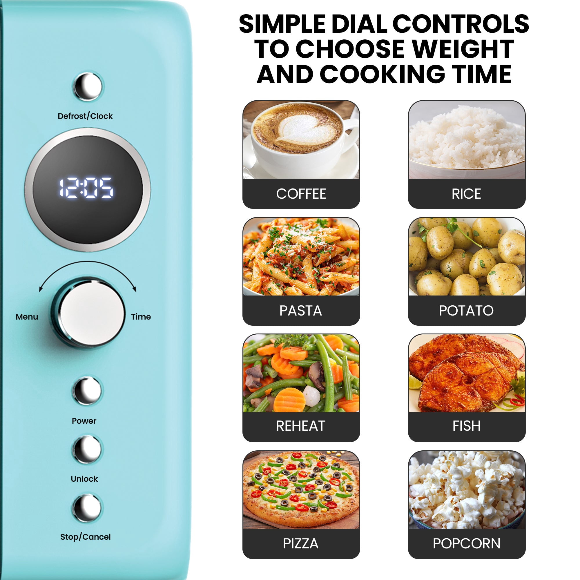 Total Chef Retro Microwave Oven, 0.7 Cu Ft, 8 Pre-Sets, 700W, Blue