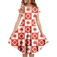 thumbnail image 1 of GDREDA Robes pour Filles Été Imprimé Drapeau Canada Robe Florale Canada Day pour Filles Mignonne Imprimé Feuille d'Érable Rouge et Blanche à Étages Coupe Trapèze avec Manches Volantées et Poches Robe de Fête Confortable pour Canadien, 1 of 5
