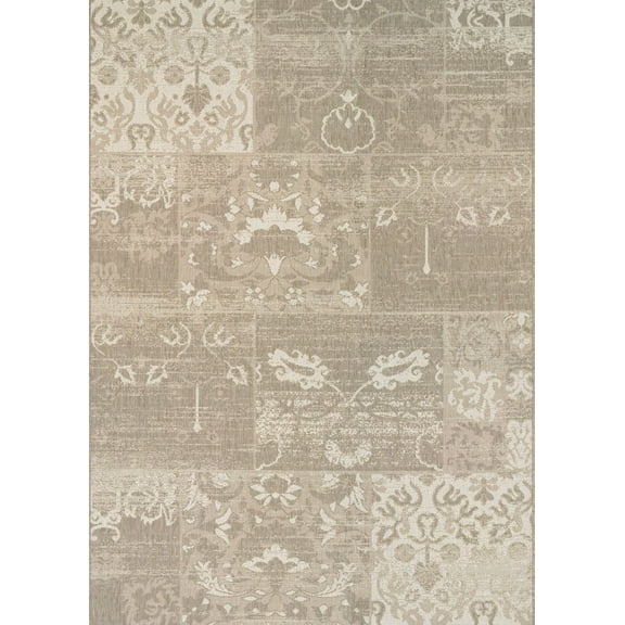 2' x 3.5' Floral Indoor Outdoor Area Throw Rug - Beige and Cream