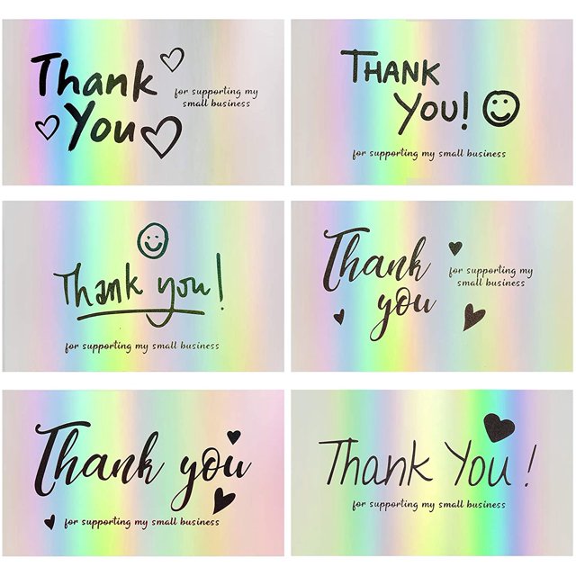 120Pcs Thank You Cards Small Business,Mini 6 Styles Thank You for Supporting Cards Notes Shopping Holographic Thanks Greeting Cards for Retail Store Owner Goods Customer 2x3.5 Inch