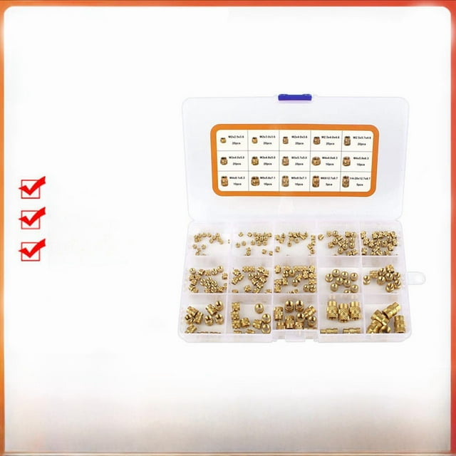 220/300PCS GB810 Standard Copper Hot Melt Insert Nuts, Double Helical Design, M3*4*5 Threaded Fasteners, Premium Durable Material for Industrial & DIY Projects, Bulk Packaged for Large-Scale Use