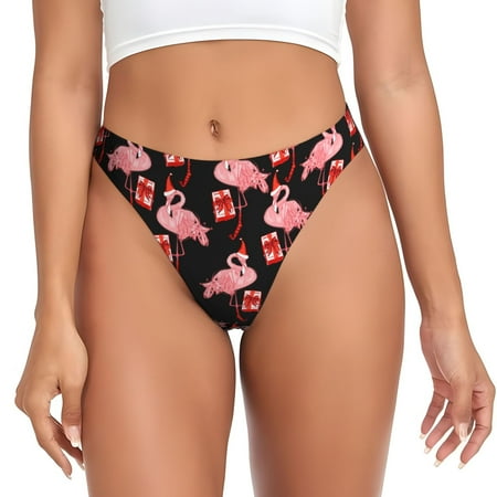 Qokaie New Year Flamingo Printed Women s Cotton Thong Underwear  Sexy Breathable Panties G-string-Small