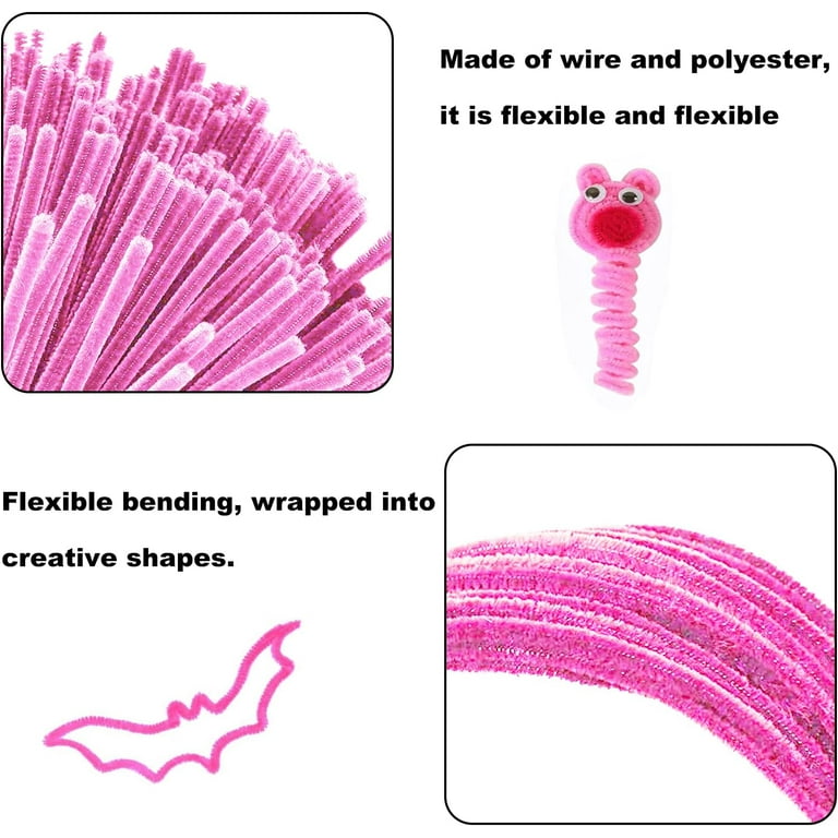 TOCOLES 100pcs Pink Pipe Cleaners30cmX6mm Pipe Cleaners Craft Chenille Stems for DIY Art Creative Crafts (Pink100)