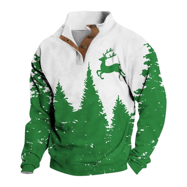 Sudadera sin capucha para hombre, moda, bolsillos, manga larga, estampado navideño, sudadera con capucha, blusa de poliéster para hombre.
