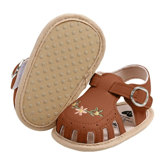 Quealent Infant Baby Boys Girls Summer Sandals Party Wedding Dress Flats Shoes Newborn Crib Shoes First Walkers Prewalkers Brown for Size 4