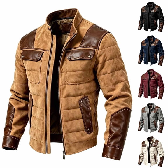Mens Leather Jacket Moto Style Real Lambskin Leather Jacket Quilted Cafe Racer Classic Zip Up Biker Jacket for Men