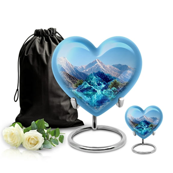 SABURIAL Mountain Urn - Cremation Urn for Mom & Dad Ash - Beautiful Memerial Burial Urns for Men & Women Ashes - Miniature Urns for Ash - Combo - 8 Inch Large & 3 Inch