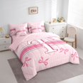 thumbnail image 2 of Manfei Teens Kawaii Ribbon Bowknot Personalized Initial T Twin Bedding Sets 7-Piece,Girls Romantic Stripes Polka Dots Bedding Comforter Set,Pink Reversible,Super Cozy Room Decor, 2 of 7