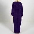 thumbnail image 4 of Front Zip Sherpa Fleece Onesie Hoodies Womens Shaggy Fuzzy Bear Ears Hooded Jumpsuit Winter Pajamas Homewear (M, Purple|Eye Mask), 4 of 6