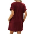 thumbnail image 3 of Arnsht Womens Summer Dresses Solid Color Casual Loose T-Shirt Short Sleeve Round Neck Flowy Sundresses with Pockets Wine S, 3 of 5