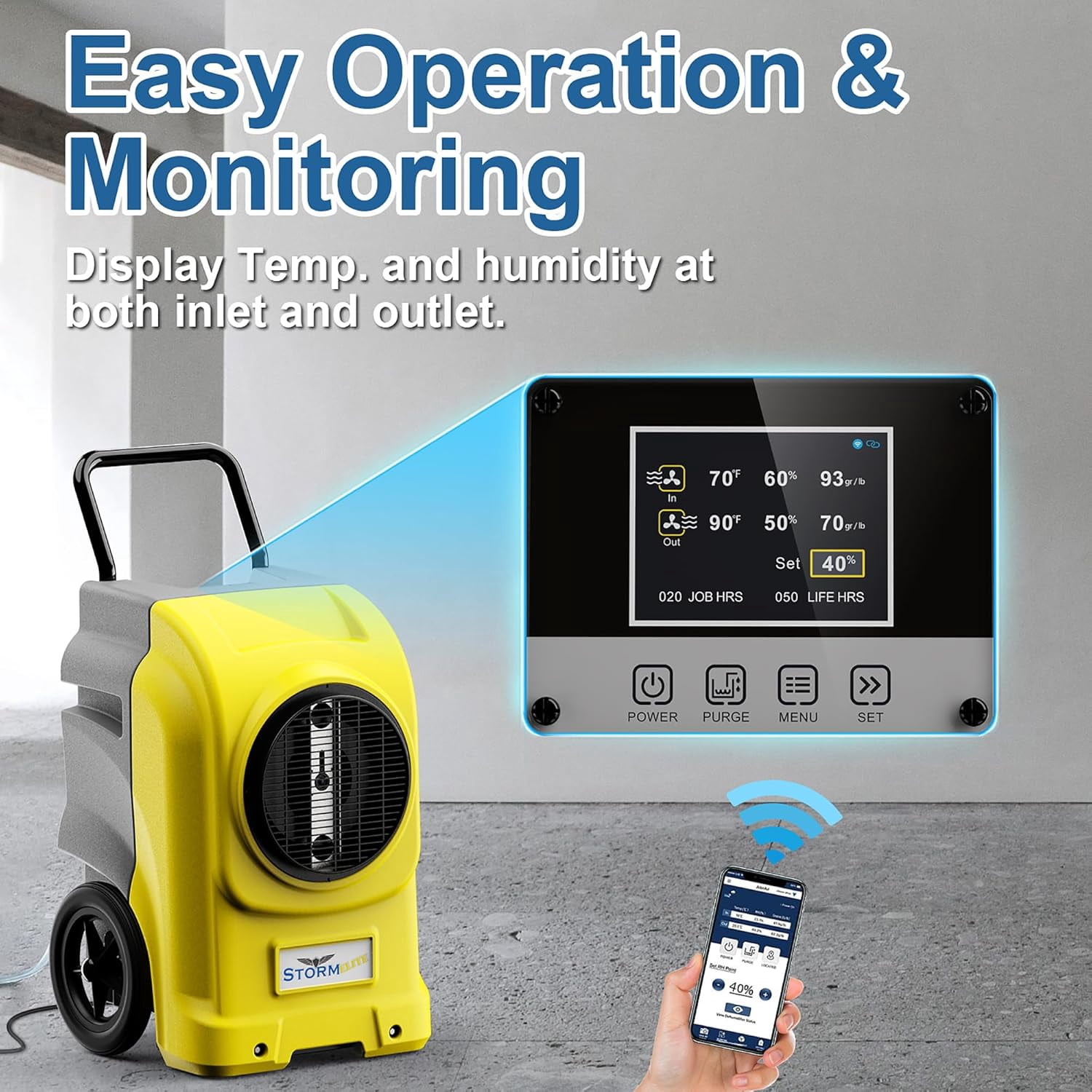 ALORAIR 270 Pints Commercial Dehumidifiers for Large Room or Basements, Industrial Large Dehumidifier with Pump and Drain Hose, Dehumidifiers with Smart Wi-Fi, , with Smart App Control, Yellow