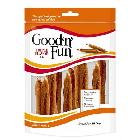 Good n' Fun Triple Flavor Ribs 12 Ounces, Rawhide Snack For All (Best All Around Dog)