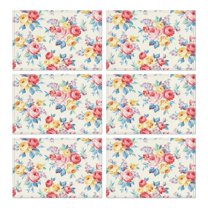 Pioneer Flower Floral Print Pattern Summer Placemats Table Placemats Set Of 6-Linen Kitchen Washable Placemats Table Mats 12x18 Inch Non-Slip Heat Resistant