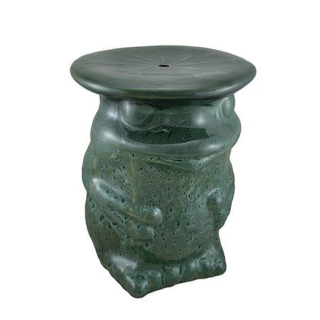 Green Ceramic Frog w\/ Lilypad Garden Stool \/ Plant Stand