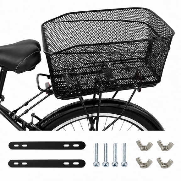 Rear Bike Basket, Large Bicycle Rear Basket, Heavy Duty Metal Bike Basket Rear for Rear Rack, Bike Cargo Basket for Ebike, Adult Bikes, Shopping, Groceries, Backpack and Commuting