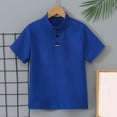 thumbnail image 2 of Asxite Toddler Shirts Solid Color Short Sleeve Stand Collar Button Casual Summer Tops 2-12Y, 2 of 7