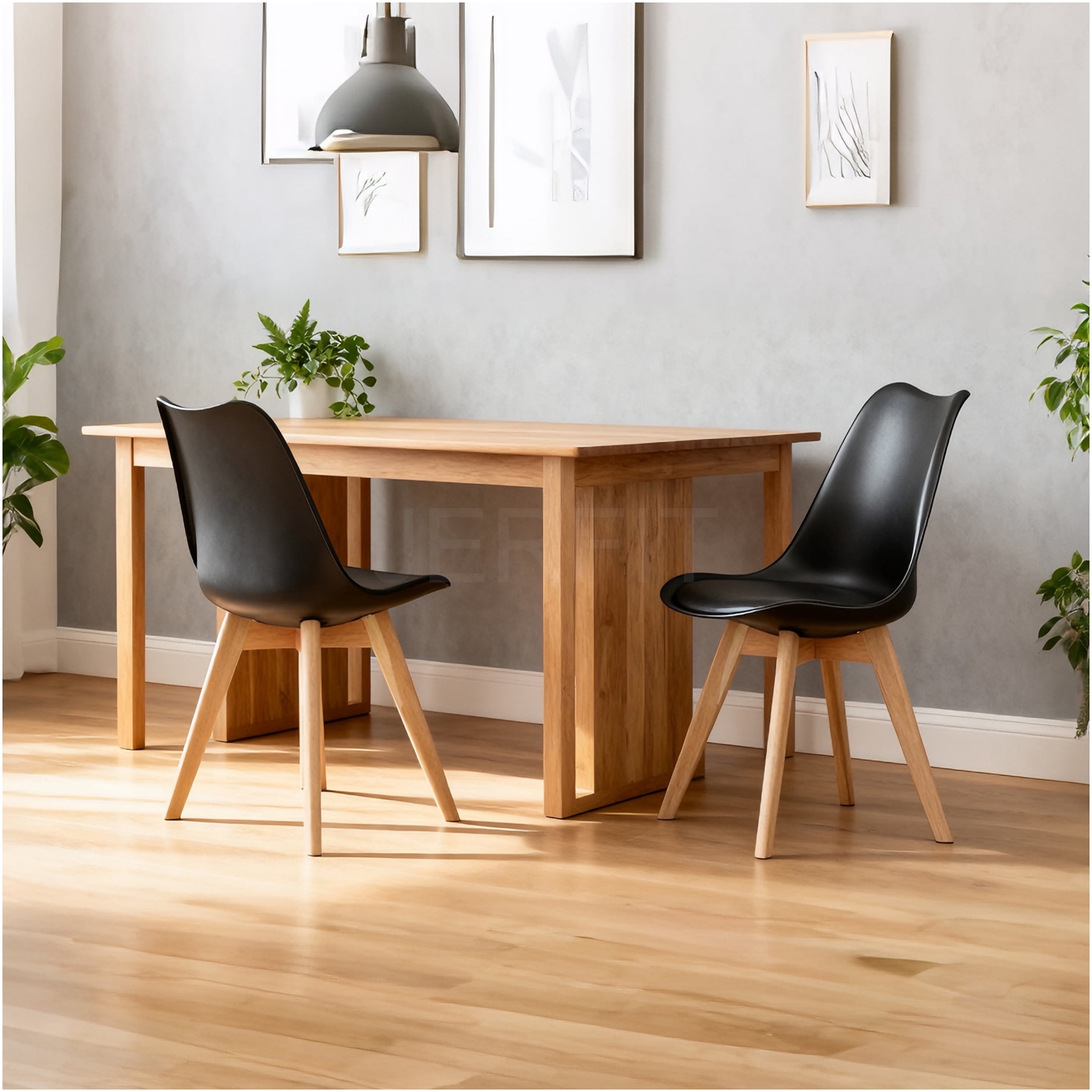 JERFIT 4-Pack Modern Dining Chairs, Black PU Leather Kitchen Chairs with Wooden Legs, Comfortable Stackable Side Chairs for Dining Room, Restaurant, Cafe