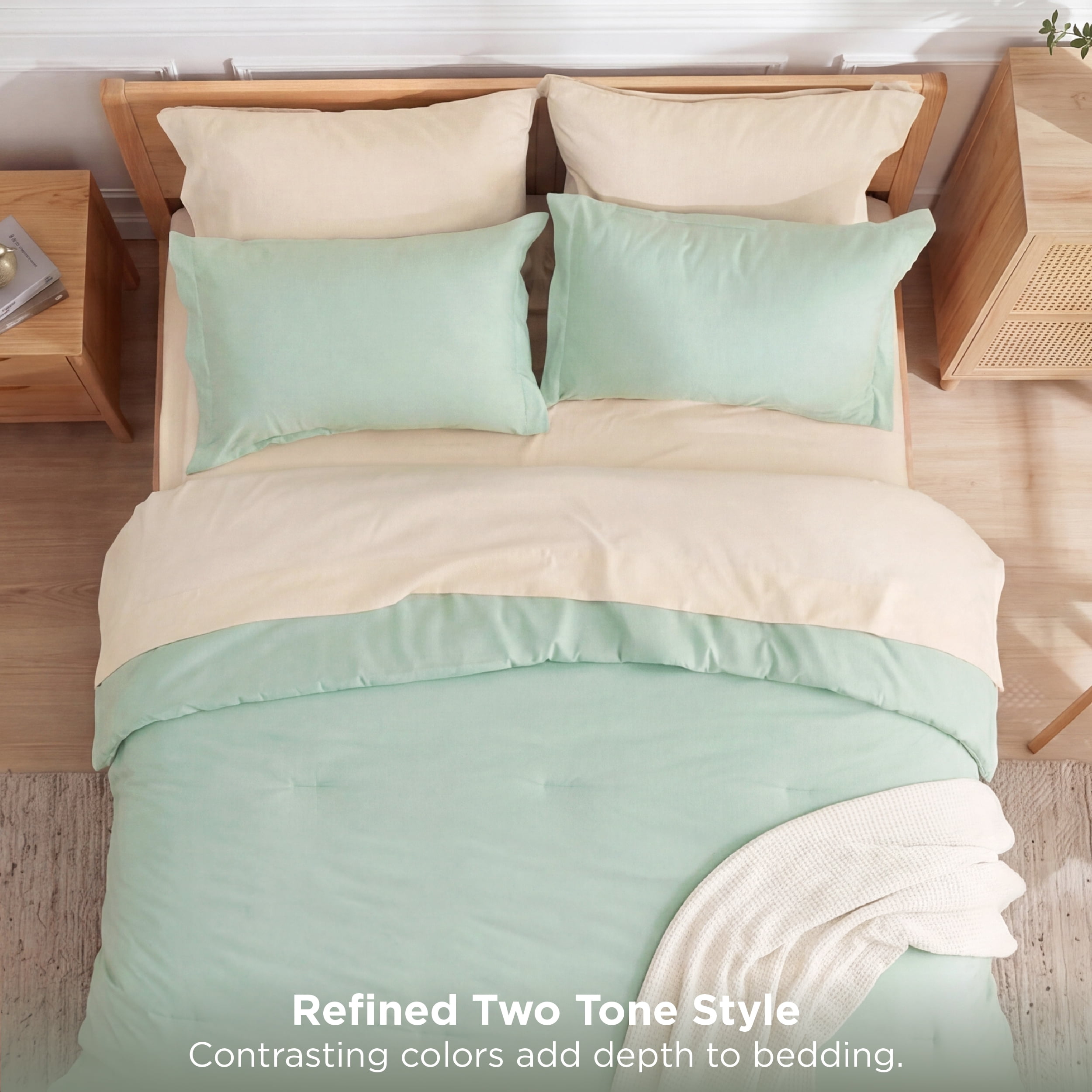 U by Bedsure Full Comforter Set Sage Green, 7 Pieces Reversible Bed in a Bag, Boho Lightweight Bedding Set, Contrasting Design