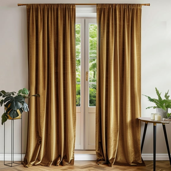 Curtainking Velvet Blackout Curtains Christmas Curtains 84 inches Length Thermal Insulated Soft Drapes for Bedroom Living Room Rod Pocket Window Curtains 2 Panels Glod Brown