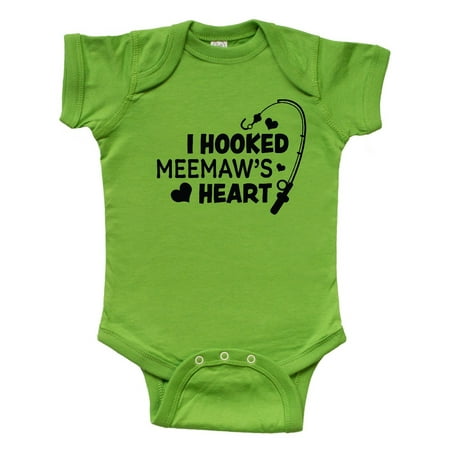 

Inktastic I Hooked Meemaw s Heart with Fishing Rod Gift Baby Boy or Baby Girl Bodysuit