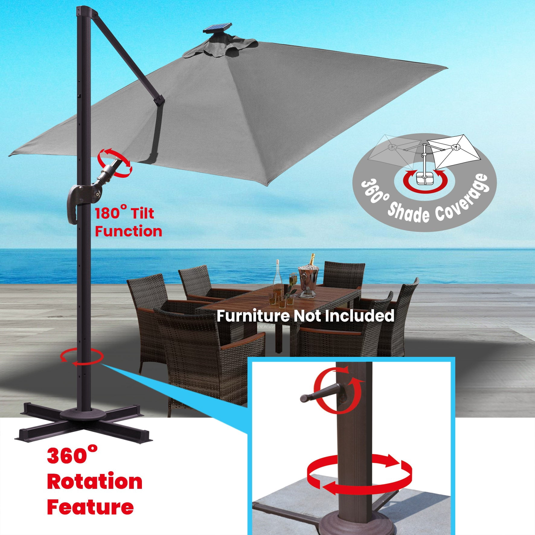 SUNNYOUTDOOR 8'x8' Sunbrella Cover Umbrella Deluxe Cantilever Umbrella Outdoor Garden Patio Umbrella (harcoal)