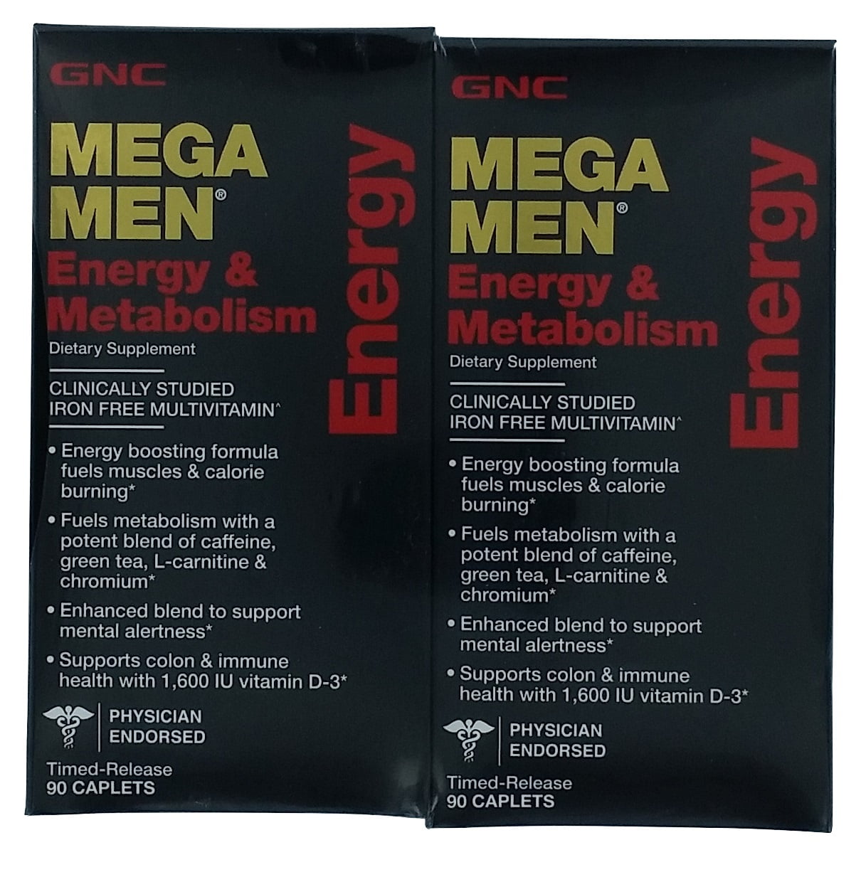 GNC Mega Men Energy & Metabolism Multivitamins 180 Caplets 2 x 90 ct bottles 