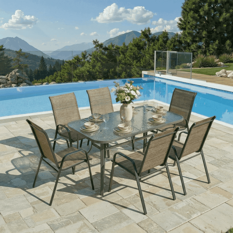 8 glass top rectangular patio dining table with umbrella hole Piecart Outdoor Dining Table with Umbrella Hole, Rectangular Glass Patio Table, Patio Table for Outside, Garden, Balcony, Black, Size: 305527.5