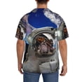 thumbnail image 3 of Lsque Astronaut in Outer Space print Men's Cuban Collar Short Sleeve Shirt Summer Beachwear Casual Button Down Fashionable Vacation Leisure Shirt-Large, 3 of 7