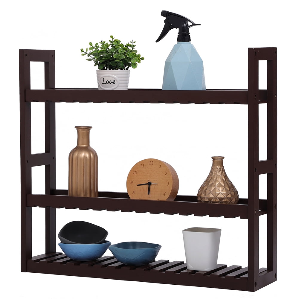 Bamboo Shelf, 3 Tier Adjustable Storage Rack Bathroom Wall Mount Shelf