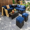 thumbnail image 1 of Costway Ensemble de 8 Pcs en Rotin d'Extérieur avec Coffre de Rangement, Table en Verre Trempé, 2 Ottomans, 1 of 10