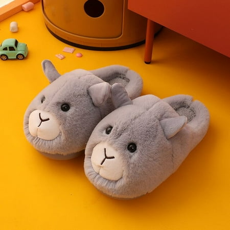 

CoCopeaunt Plush cute bear winter indoor slippers autumn and winter shoes home flat floor home soft bedroom warm home anti-skid slippers