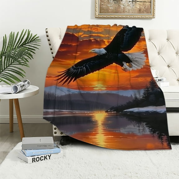 Shiartex   Eagle Blanket Sunset Hawk Flying Falcon Blanket Soft Fuzzy Plush Throw Blankets for Couch Bed White