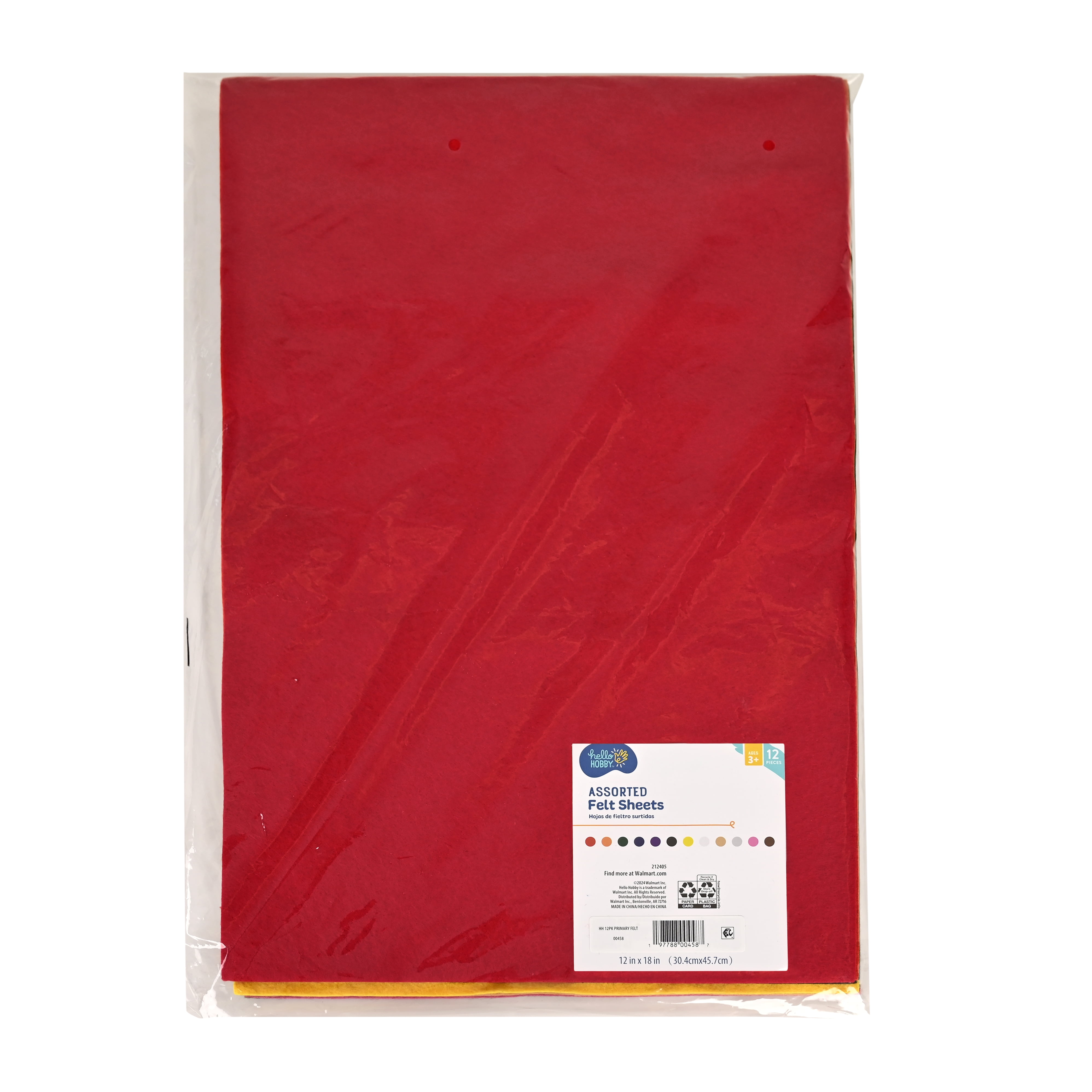 (3 pack) Hello Hobby Primary Multicolor Felt Sheets, 12 Pack for Sewing and Crafts