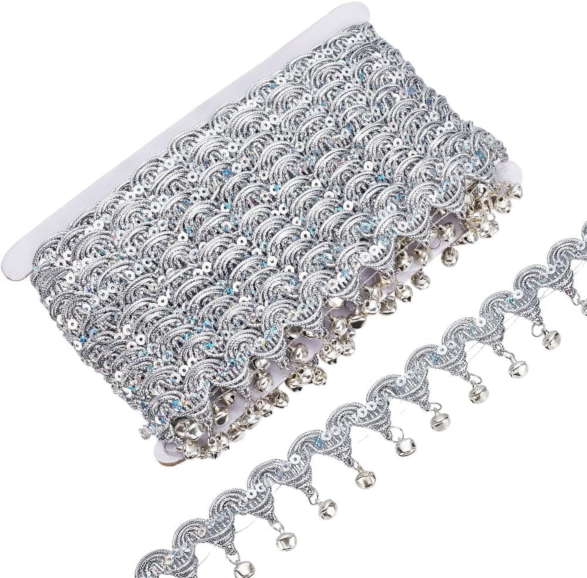 Metallic Wigs Ribbon with Iron Bell Beads for Sewing Decoration Gold 1-5/8 inch(40mm) about 9.84 Yards(9m)/Bundle