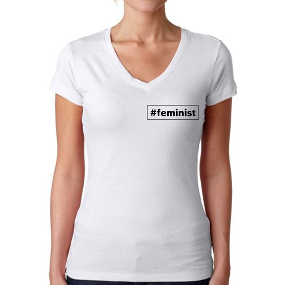 Feminist Women's V-Neck Shirt International Women's Day Graphic Short Sleeve Tshirt for Her Black Print