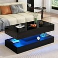 thumbnail image 5 of ChVans 39.37" Black LED Coffee Table with 2 Storage Drawers, Modern High Gloss Coffee Table with 20 Colors LED Lights & APP Control, 2 Tiers Rectangle Coffee Table Large Living Room Furniture, 5 of 6
