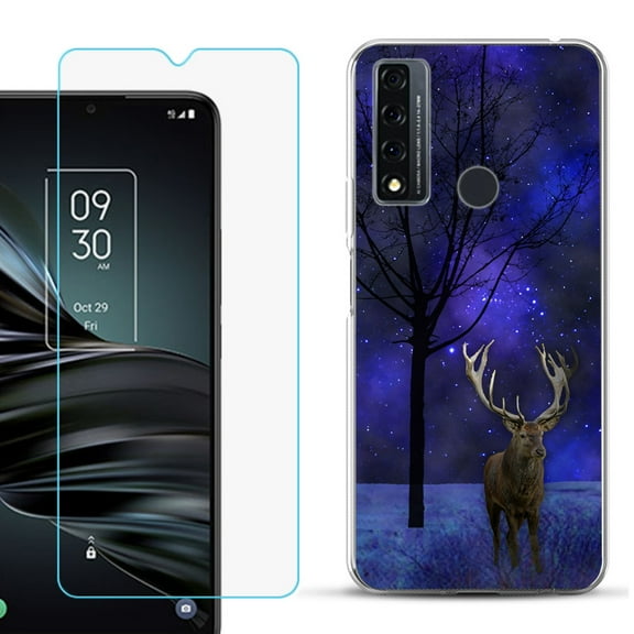 Slim-Fit Fashion Phone Case for TCL 20 XE, with Tempered Glass Screen Protector, by OneToughShield ® - Midnight Deer
