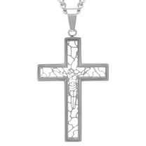 Men's Stainless Steel Cut-Out Crucifix Cross Pendant Necklace Chain