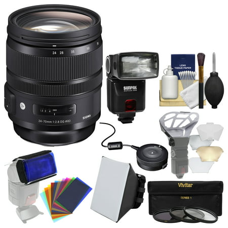 Sigma 24-70mm f/2.8 ART DG OS HSM Zoom Lens with USB Dock + 3 Filters + Flash + Soft Box + Diffusers Kit for Nikon Digital SLR (Best Superzoom Lens For Nikon)