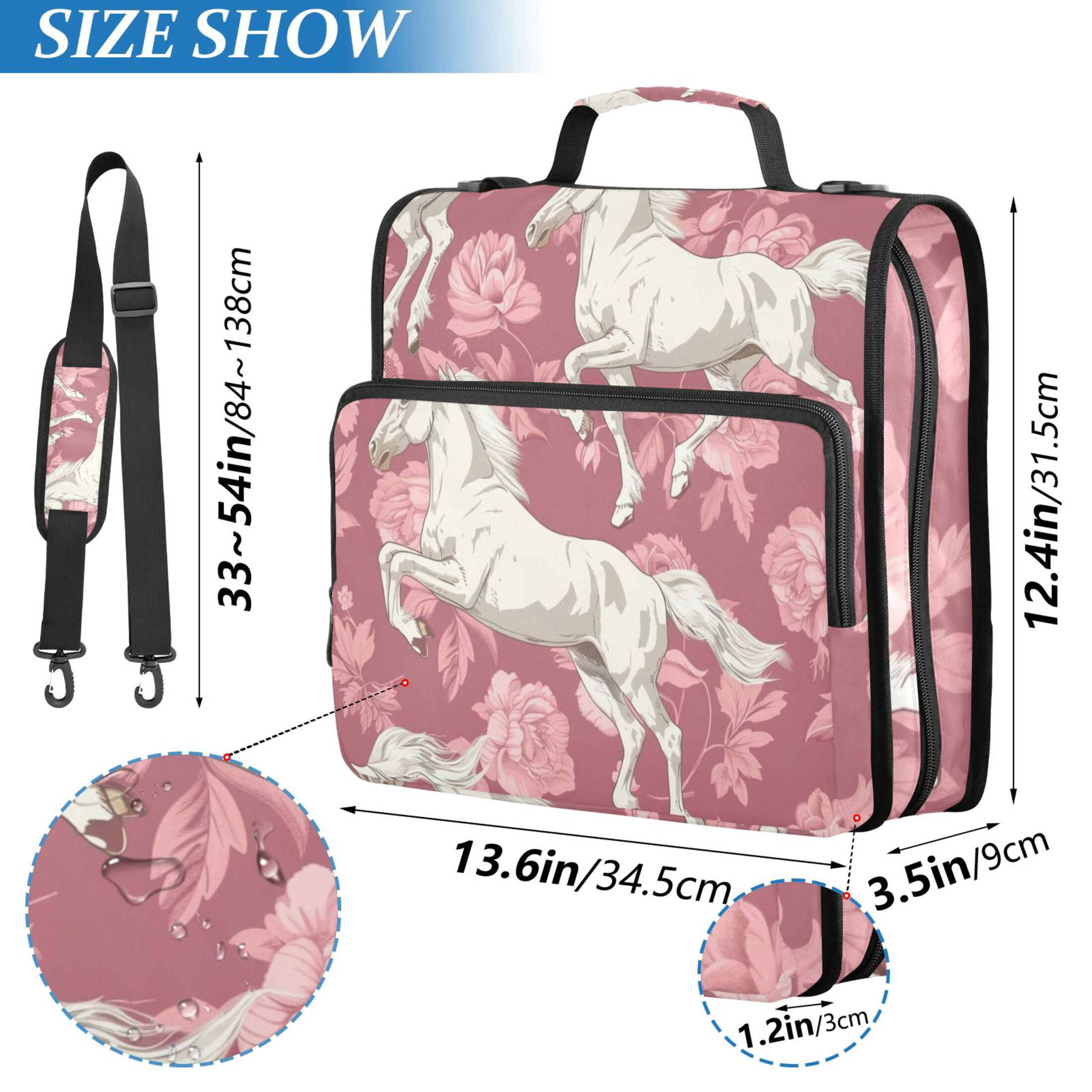 ALAZA Zipper Binder Horse and Flowers 3 Ring Trapper Keeper File Folder Organizer Bag