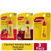 Carmex Medicated Lip Balm Tubes,Fresh Cherry,Strawberry,Classic Lip Moisturizers for Dry, Chapped Lips - 0.35 OZ.,Each (3 Pack Variety)