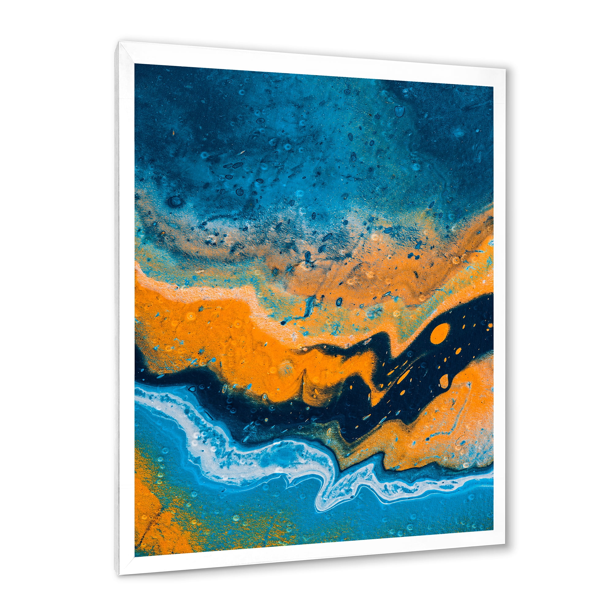 Designart 'Abstract Marble Composition In Orange and Blue IV' Modern Framed Art Print