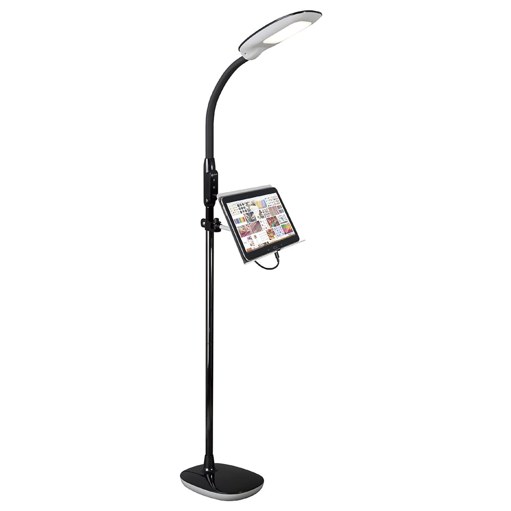 OttLite LED Floor Lamp with USB and Tablet Stand, CS6BG9SHPR, Black